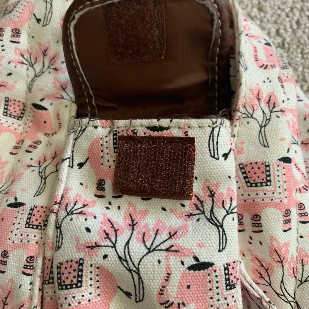 Union Bay strap sling bag adjustable braided rope strap ivory w pink elephants